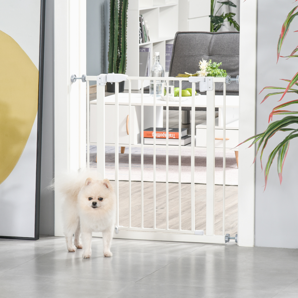 74-80cm Adjustable Metal Pet Gate with Auto-Close Door – White