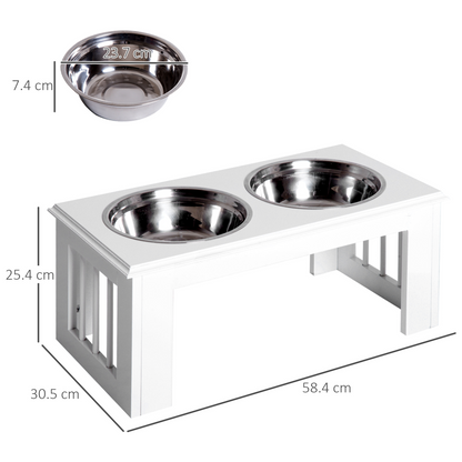 Raised Pet Feeder Elevated Double Staninless Steel Bowls Stand Water White