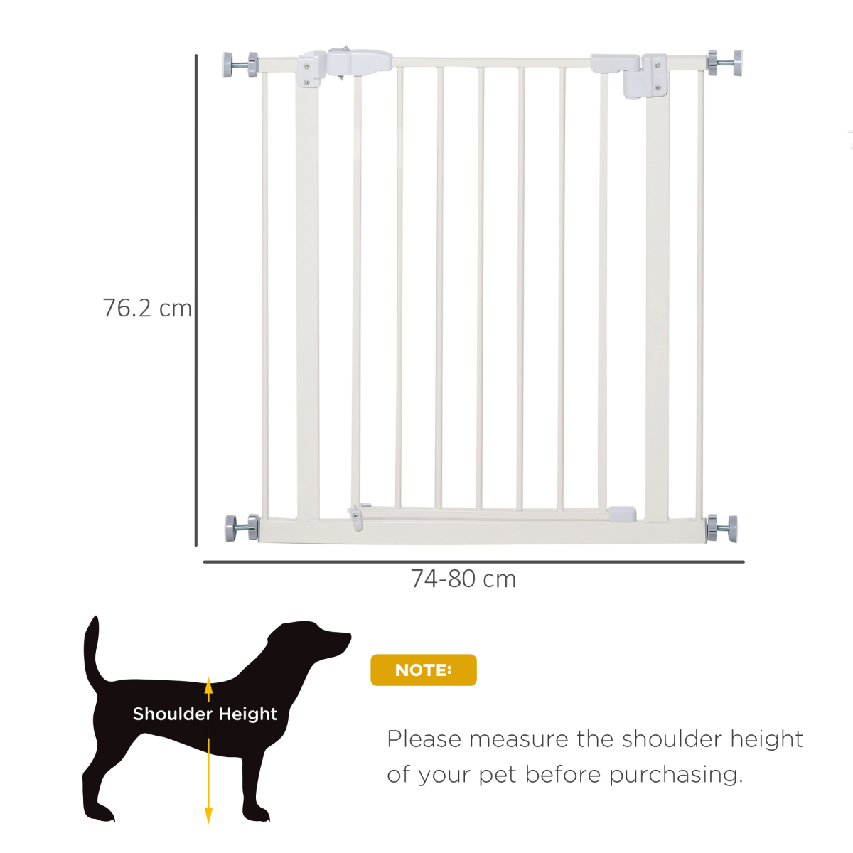74-80cm Adjustable Metal Pet Gate with Auto-Close Door – White