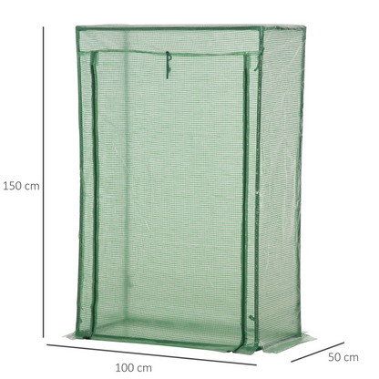 100x50x150cm Greenhouse PE Cover w/ Zipper Roll-up Door Outdoor, Green