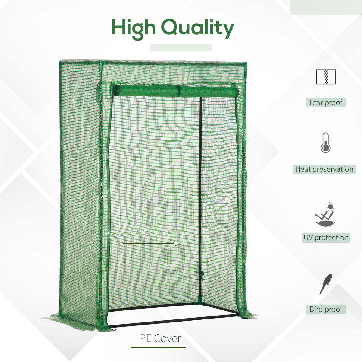 100x50x150cm Greenhouse PE Cover w/ Zipper Roll-up Door Outdoor, Green