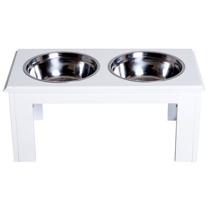 Raised Pet Feeder Elevated Double Staninless Steel Bowls Stand Water White