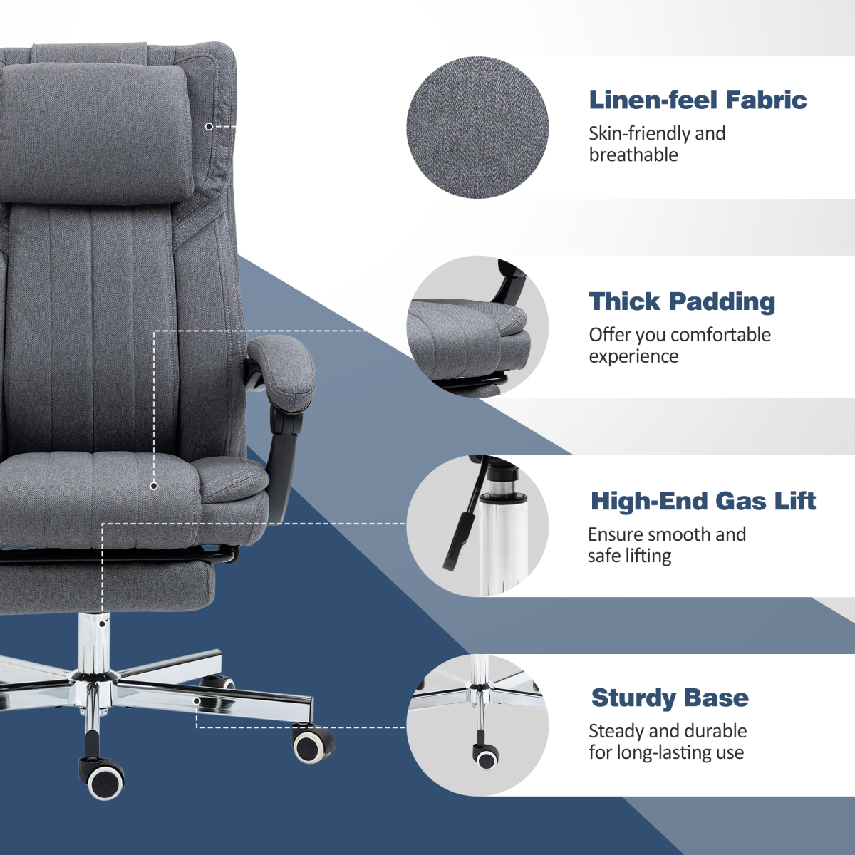 HOMCOM Executive Office Chair Reclining Office Chair with Headrest Dark Grey