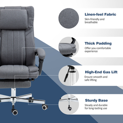 HOMCOM Executive Office Chair Reclining Office Chair with Headrest Dark Grey