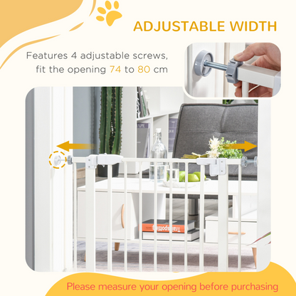 74-80cm Adjustable Metal Pet Gate with Auto-Close Door – White
