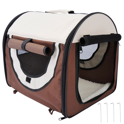 Foldable Soft Pet Carrier Crate for Small Dogs & Cats, Mesh, Brown