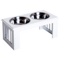 Raised Pet Feeder Elevated Double Staninless Steel Bowls Stand Water White